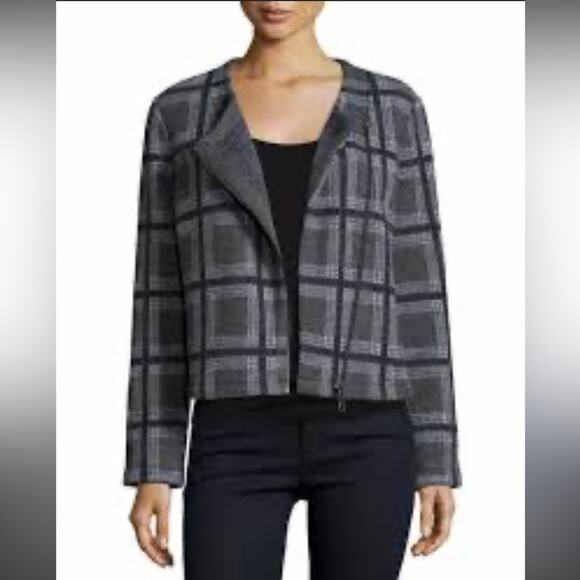 Joie Etesse Wool Felted Moto Jacket Coatigan Gray Plaid Asymetrical Small - Picture 2 of 8